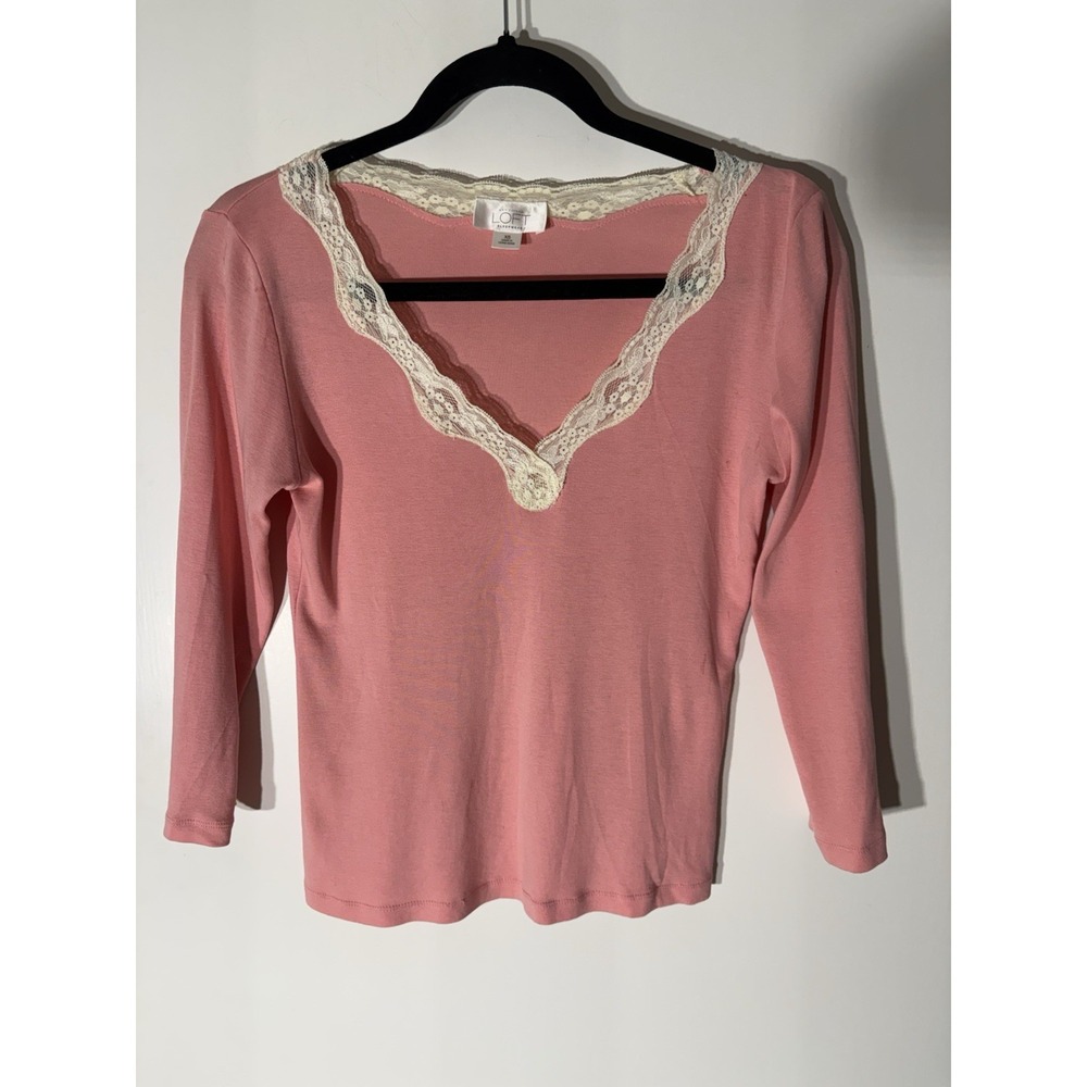 Loft Lace V-Neck Lace Top Brown Pink Coquette Etherial Y2K 90s Loungewear XS